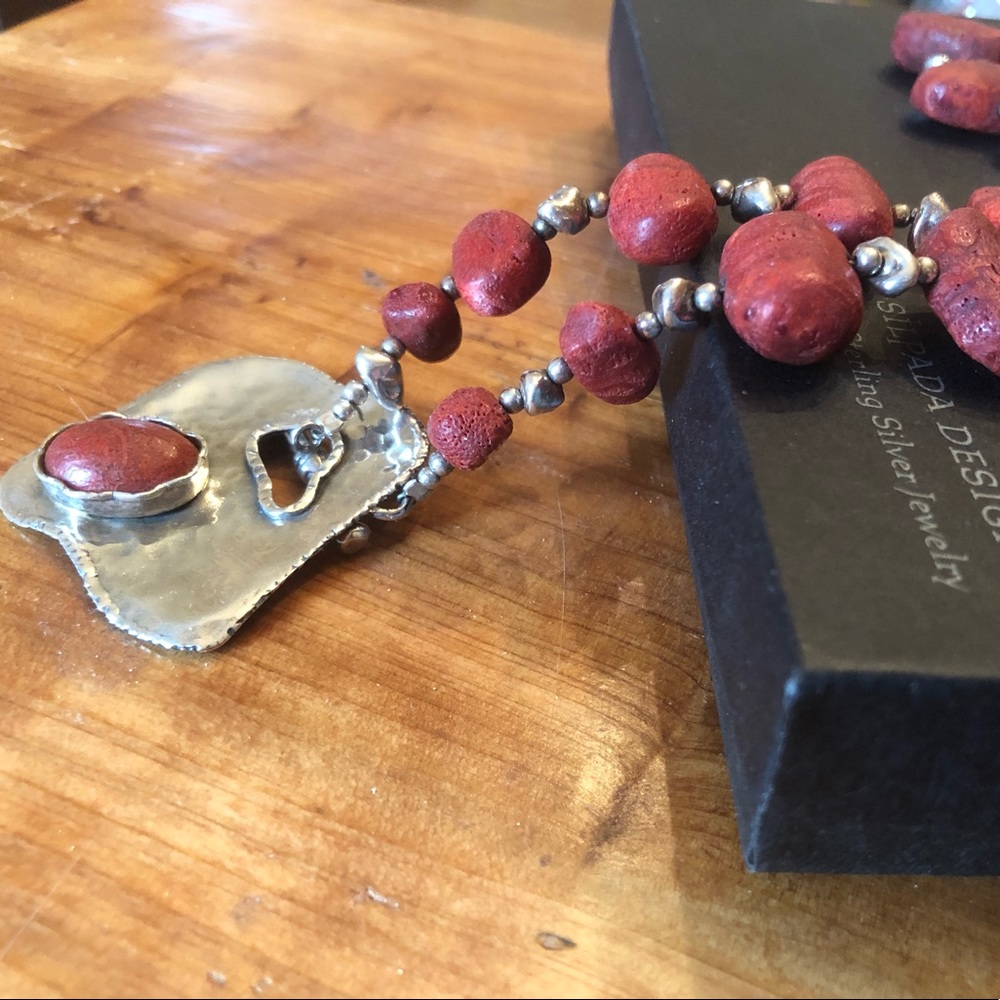 Rare Silpada Sterling Silver Red Sponge Coral Toggle Clasp Necklace N0900 - Picture 6 of 16